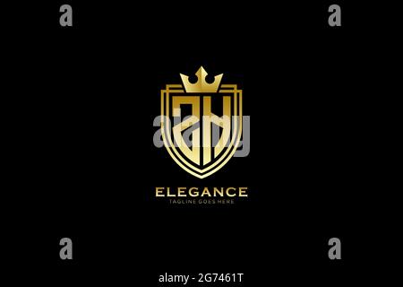 ZH elegant luxury monogram logo or badge template with scrolls and royal crown - perfect for luxurious branding projects Stock Vector