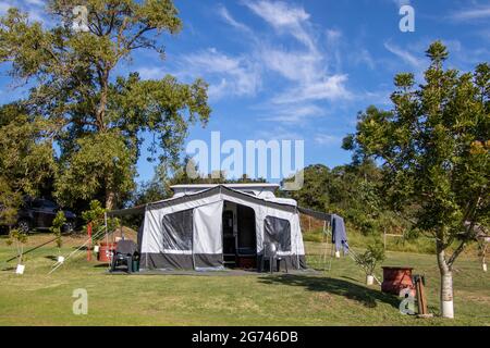 Harkerville, South Africa - caravan camping is a popular holiday in South Africa Stock Photo