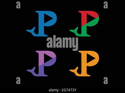 Initial Monogram Letter P Logo Design Vector Template P Letter Logo Design with fishtail and video  play button Stock Vector