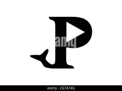 Initial Monogram Letter P Logo Design Vector Template P Letter Logo Design with fishtail and video  play button Stock Vector