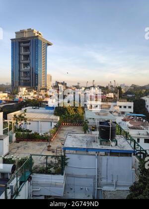 A sunlit view of downtown Bangalore, India on a clear sunny day Stock Photo