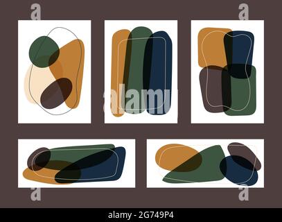 Set of creative minimal hand drawn organic shape with line frame on white background. You can use for cover brochure, wall decoration, postcard, poste Stock Vector