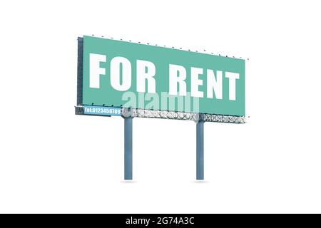 Big green blank billboard for rental isolated on white background. Stock Photo