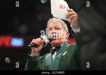 Las Vegas, United States. 10th July, 2021. Bruce Buffer, the official octagon announcer during the UFC 264 - Poirier vs McGregor 3 event at T-Mobile Arena on July 10, 2021 in Las Vegas, NV, USA. Photo by Louis Grasse/PxImages/ABACAPRESS.COM Credit: Abaca Press/Alamy Live News Stock Photo