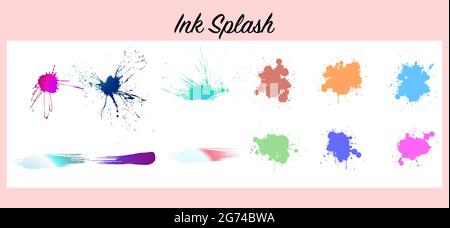 Colorful ink paint splash. set of ink blobs. Color splatter isolated on white background Stock Vector