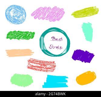 Colorful crayon strokes set. Brush stroke set Stock Vector