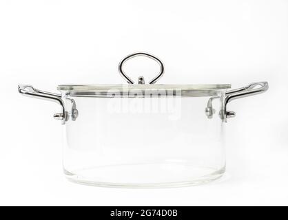 glass pot with stainless steel handle, glass lid with stainless steel. Whole pot made from hight quality glass. Isolated pot Stock Photo - Alamy