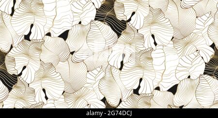 Vector seamless pattern with jungle tropical palm leaves. Luxury gold and black, white background. Exotic botanical design for textile, wallpaper, web Stock Vector