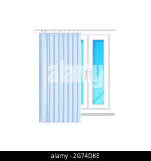 Window with blinds shutters or jalousie curtain shades, vector isolated flat icon. Closed or open vertical jalousie on window glass of plastic frame, Stock Vector