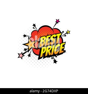 Advertising sale tag pop art best price on color half tone cloud isolated icon. Vector special sale offer retro comic bubble, burst boom bang halftone Stock Vector