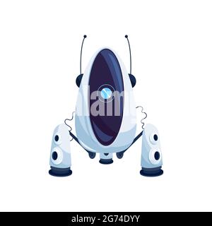 Robot with suction isolated sci-fi white android, sophisticated machine with antennas and camera. Vector modern technologies character, artificial int Stock Vector
