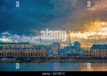 Storm clouds over Cologne, Germany. Multicolored texture painting Stock Photo