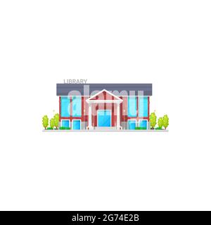Library house city public establishment isolated facade exterior cartoon icon. Vector lyceum with reading-room. Books house, athenaeum or atheneum, st Stock Vector