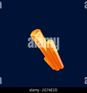 Magic crystal vector icon, rock, gem stone of yellow or orange color, isolated gemstone. Precious or semiprecious organic raw mineral stalagmite, jewe Stock Vector