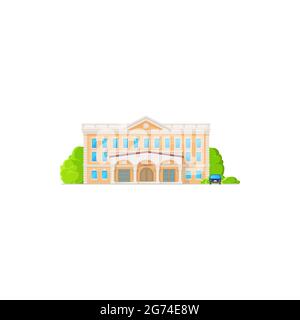 Library building icon of exterior, flat cartoon vector architecture, isolated. Public library of school or college books, front door and windows, clas Stock Vector