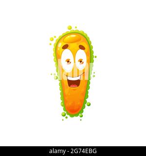 Cartoon virus cell vector icon, cute bacteria or germ character with funny face. Smiling pathogen microbe monster with big eyes and teeth, isolated ye Stock Vector