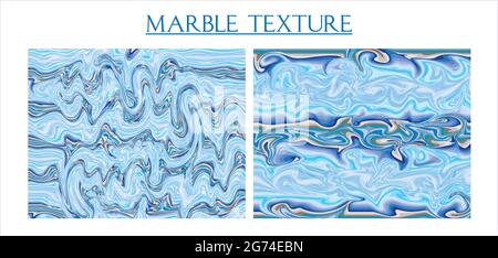 Marble texture with blue and gold color. Set of 2 Stock Vector