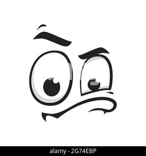 Cartoon face vector icon, suspecting emoji with squinted eyes and closed mouth with thick lip. Facial expression, suspect funny feelings isolated on w Stock Vector
