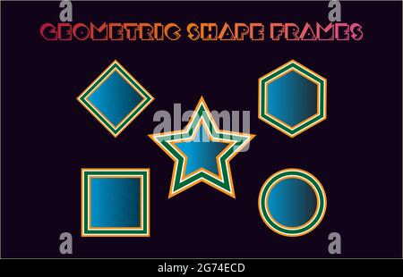 Geometric shape colorful frame set filled with blue gradient color on dark violet background Stock Vector
