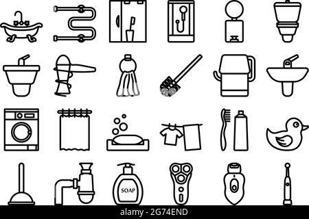 Bathroom Icon Set. Editable Bold Outline With Color Fill Design. Vector ...