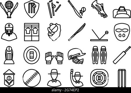 Cricket Icon Set. Editable Bold Outline Design. Vector Illustration. Stock Vector