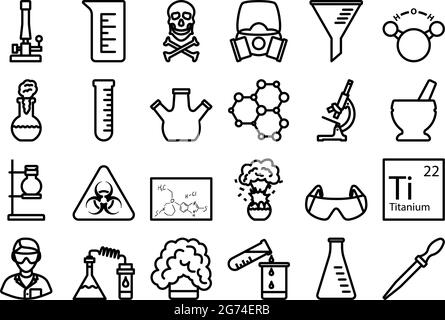 Chemistry Icon Set. Editable Bold Outline Design. Vector Illustration. Stock Vector