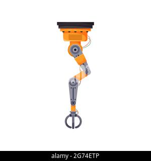 Automated mechanic hand isolated robotic arm with grabbing claw. Vector industrial machinery equipment, grabbing manufacturing tool, factory engineeri Stock Vector
