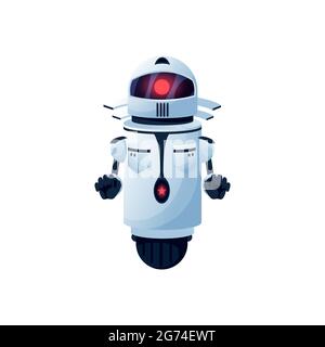 Robot android with hands and interface on head isolated cartoon icon. Vector artificial intelligence electronic space automaton. Digital character, ey Stock Vector