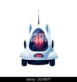 Pet robot isolated robotic automation on wheels. Vector realistic ay intelligence puppy or kitten with big eyes on display. Cybernetic innovations toy Stock Vector