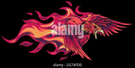 vector illustration of eagle with flames design Stock Vector