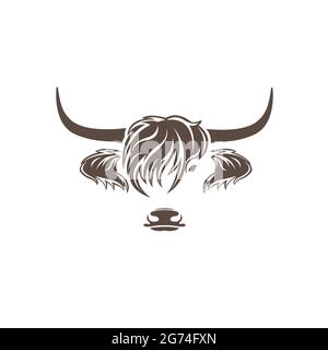 Vector of highland cow head design on white background. Farm Animal. Cows logos or icons. Easy editable layered vector illustration. Stock Vector