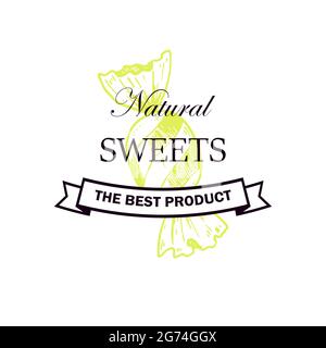 Hand drawn candy shop logo isolated on white. Vector illustration in sketch style Stock Vector