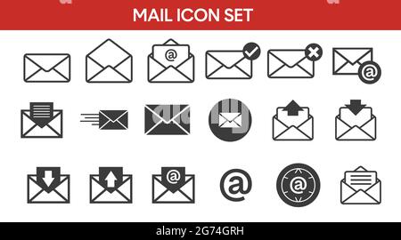 Mail Icon Set. Vector black and white isolated illustration of mail signs Stock Vector