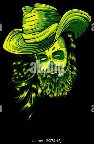 Bearded cowboy in a hat. Cool American man Stock Vector