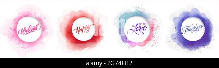 Round shaped watercolor frame set 1 for presentation or promotion.Watercolor frame set graphic design element in violet, blue, sky, red, pink color Stock Vector