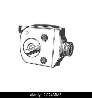 Old Film Projector Isolated Retro Camera Reels Monochrome Icon