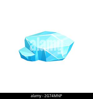 Crystal ice icon or iceberg, frozen cube of glass or snow, vector blue cold frost rock. Frozen water block or winter gem, isolated cartoon icicle, or Stock Vector