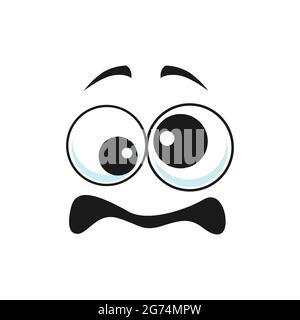 Stupid emoji with big staring eyes and curved smile isolated. Vector strange emoji with head in spinning, crazy idiot. Strange cheerful social net emo Stock Vector