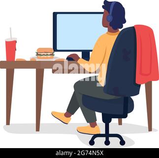 Man at computer semi flat color vector character Stock Vector