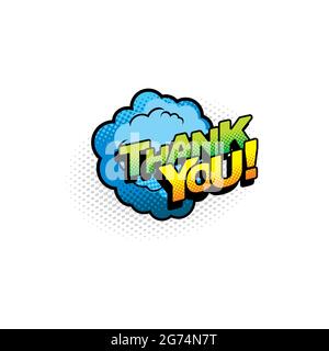 Thank you half tone chat bubble isolated cloud label, flat cartoon. Vector polite answer or gratitude message, communication pop art halftone speech b Stock Vector
