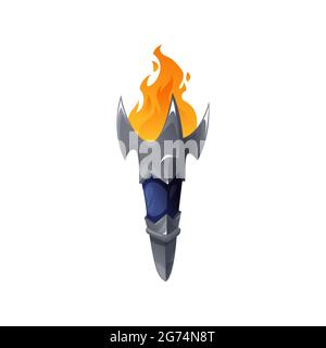Flaming torch on wooden handle isolated flat cartoon icon. Vector burning ignite with fire, symbol of olympic paralympic games, olympiad mascot. Brigh Stock Vector