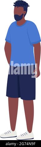 Bearded man waiting in queue semi flat color vector character Stock Vector