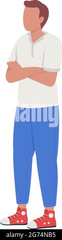 Man tired of waiting semi flat color vector character Stock Vector