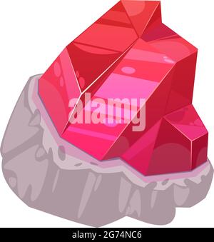 Red magic crystal, precious rock or gem isolated mineral crystalline. Vector semiprecious gemstone, big shiny mineral ore, ruby tourmaline. Fire opal Stock Vector