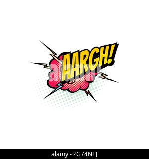 Aargh pop art comic bubble vector icon, half tone red cloud blast with flashes. Isolated cartoon retro explosion, aggression and negative feelings exp Stock Vector