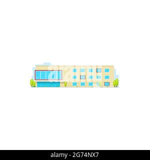 Urban government building isolated supermarket, citibank. Vector municipal house facade, business center, post office or library. Commercial retail sh Stock Vector