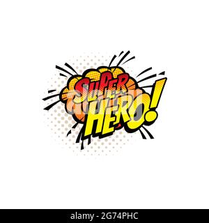 Super hero pop art comic halftone cloud or bubble vector icon. Cartoon boom bang retro sound blast explosion with dotted pattern. Superhero popart iso Stock Vector