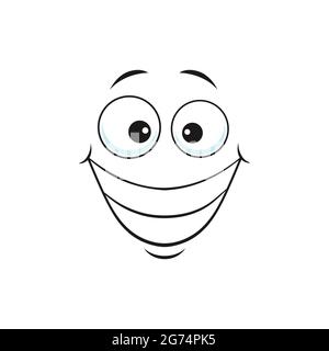 Grinning smiley showing teeth, happy face with broad smile isolated icon. Vector smiling emoji with big eyes, social network speech element, chatbot a Stock Vector