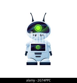 Artificial intelligence digital robot with antenna isolated icon. Vector humanoid robotic automation, plastic hi-tech character, modern stylish roboti Stock Vector