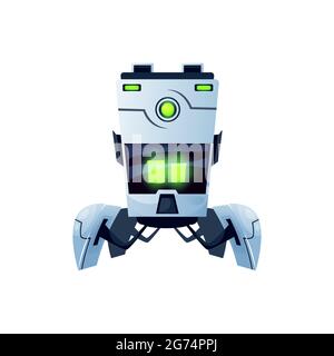 Robot cartoon character with flexible parts isolated realistic icon. Vector futuristic ai robot with big display and folding legs with grabs. Artifici Stock Vector